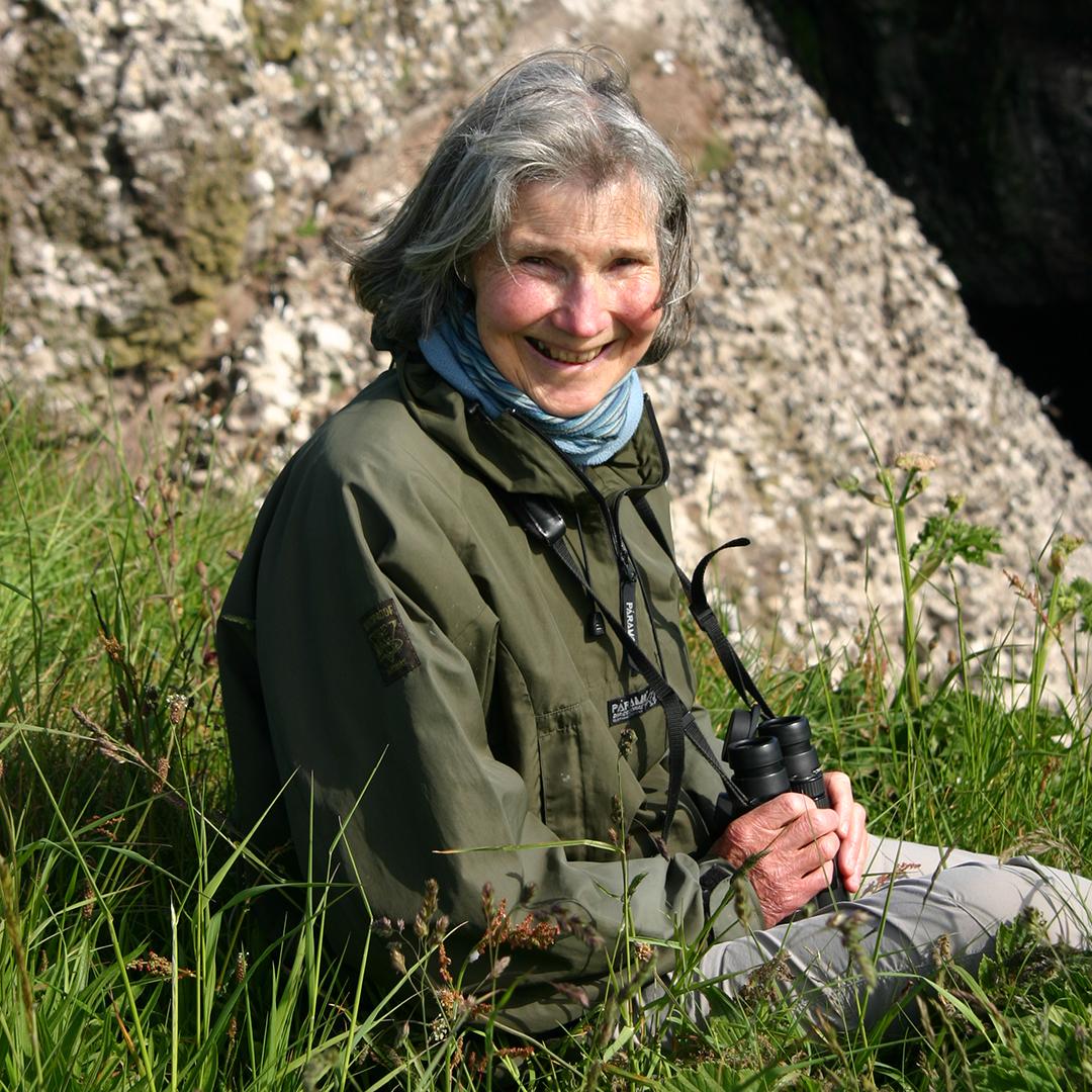 A person sitting on a grassy hill